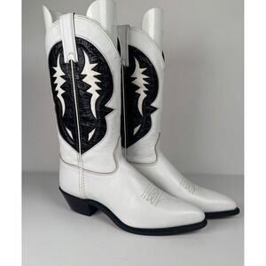 Capezio Western Heeled Leather Cowboy Boots White/Black Women's 7.5M Casual